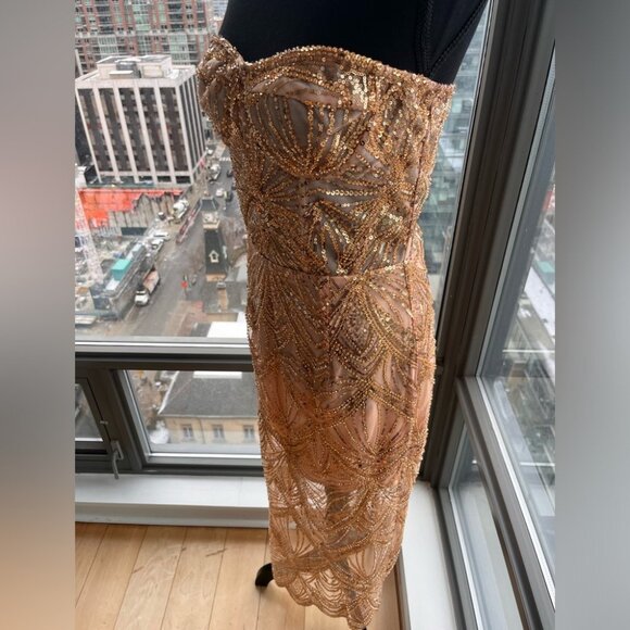 🆕 BRONX & BANCO 🧿 NWOT Giselle Midi Dress, Gold - Size L - Picture 5 of 16